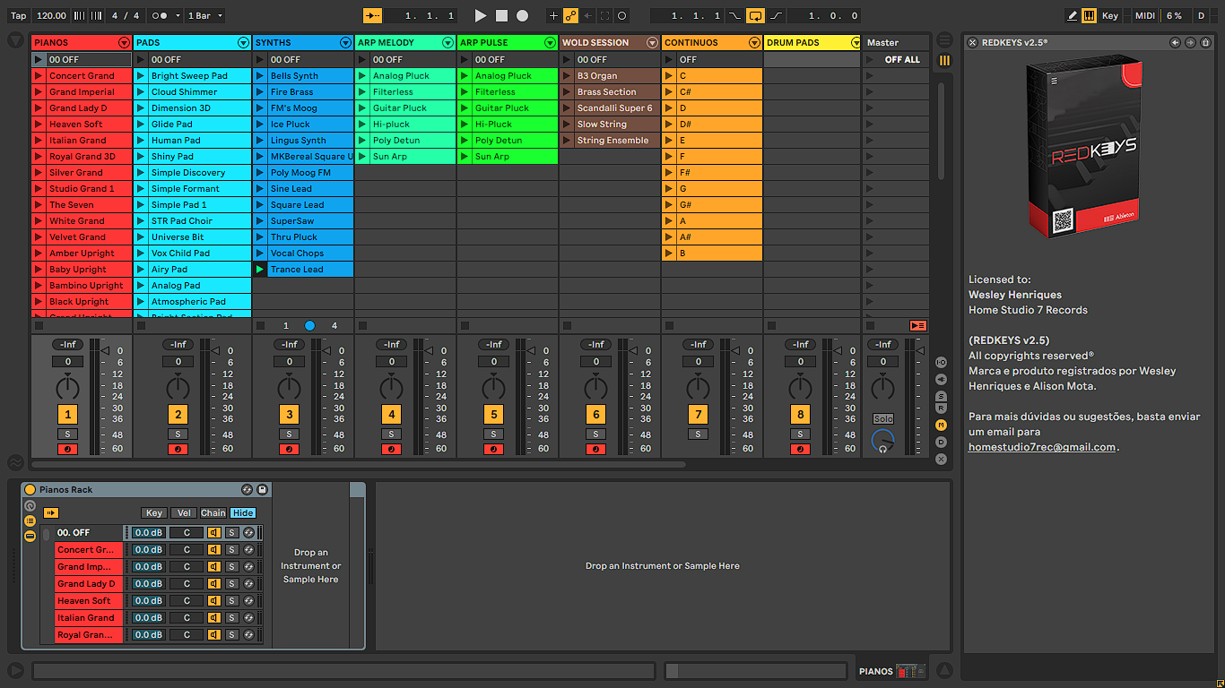 REDKEYS v2.5 | Aberta na tela de Session View no Ableton Live